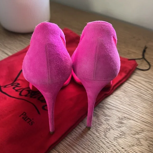Authentic Christian Louboutin Pink Galativi 100 Neon Suede And Mesh Pumps - Picture 4 of 9